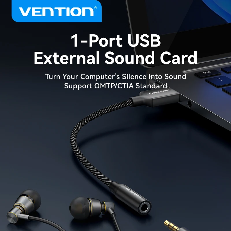 

Vention 1-Port USB External Sound Card USB to 3.5mm Audio Adapter USB to Earphone for PC Macbook Computer Laptop Aux Sound Box