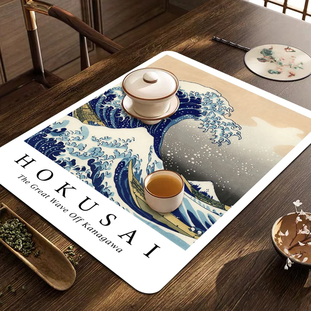 

The Great Wave Off Kanagawa Kitchen Dish Mat Absorbent Dining Table Mats Retro Non-slip Placemat Coffee Dish Tableware