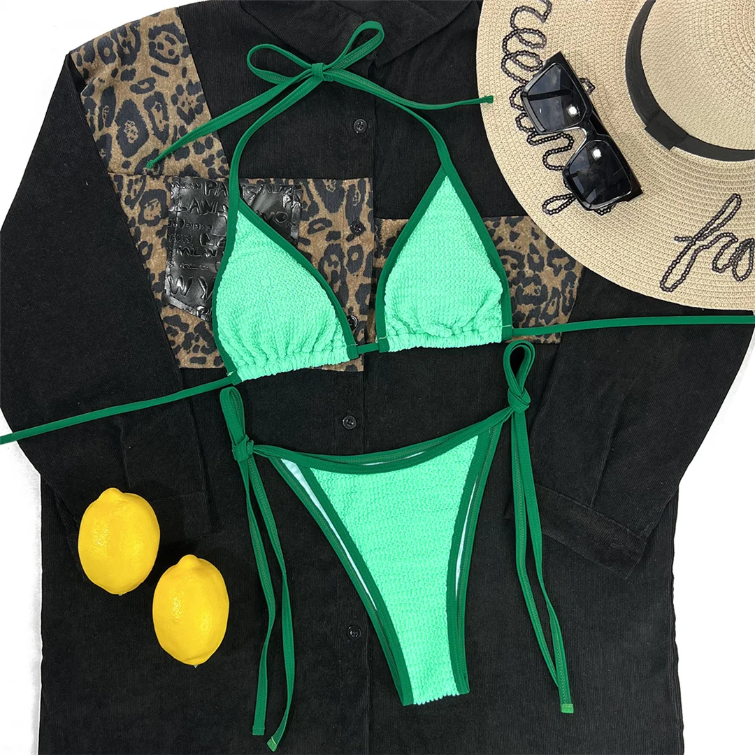 Neuer, geraffter, gefalteter Bikini, zweiteiliger Badeanzug für Damen, gepolsterter Badeanzug, Badebekleidung, Modell V3826. – Detail 9
