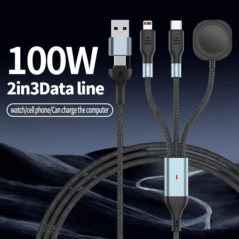 كابل شاحن لاسلكي مغناطيسي 3 في 2 USB C ينطبق على شحن الساعة، سلك متعدد الوظائف لهاتف iPhone 17، Samsung Galaxy S20