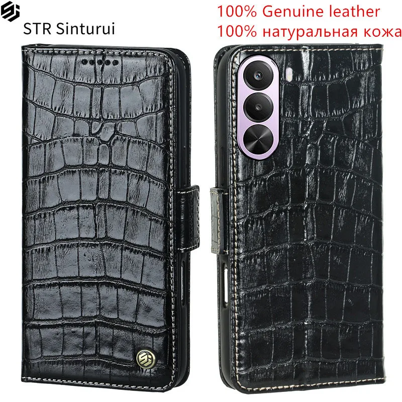 

STR Genuine leather crocodile grain card Slot Wallet Cover For Realme P4x P4 P3 Lite 4G P2 P1 Pro Ultra shockproof phone Case