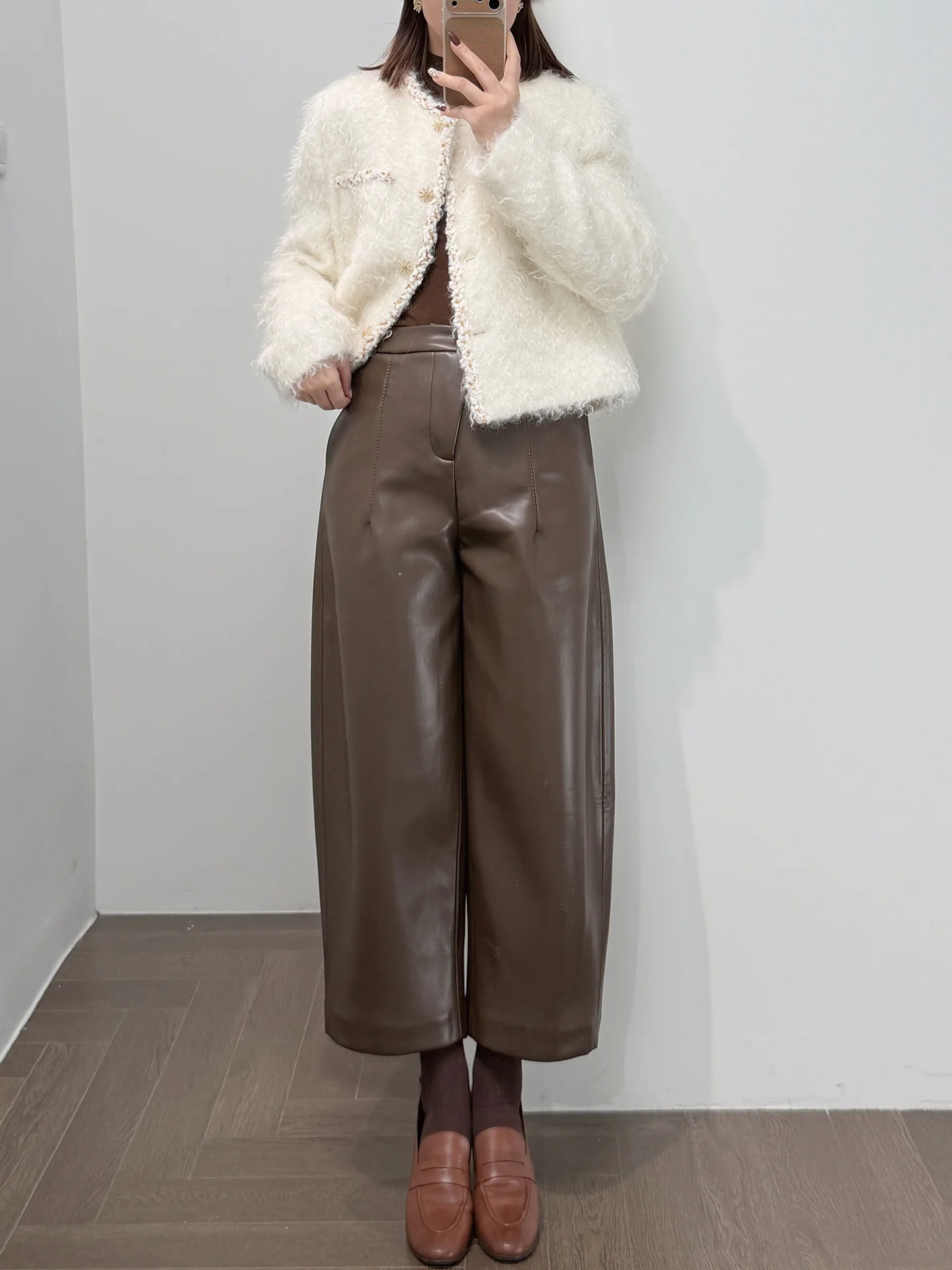 

Warm Thi Banana Peel Pants Nine Points Casual Wide Leg Pants l Waist Zipper Closure Cotton Ladies Faionable Trousers