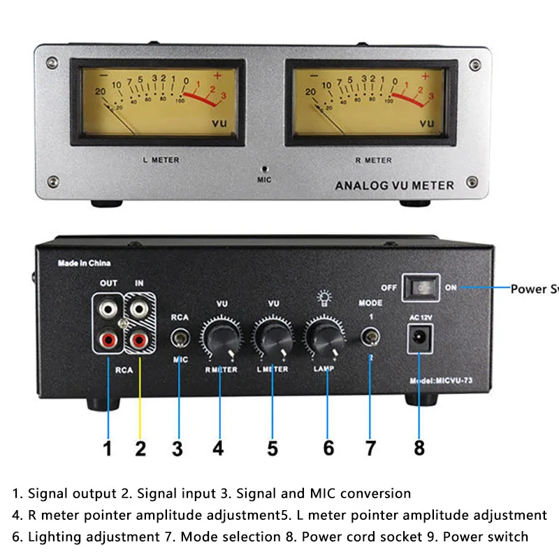 MIC-73 Voice-Activated Square VU Meter Level Meter Finished Machine Aluminum Alloy Panel LED Warm Backlight Without Wiring