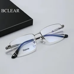 BCLEAR Titanium Glasses Frame Men Square Myopia Prescription Eyeglasses Frames Half Rim Optical Male Korean Eyewear New Style