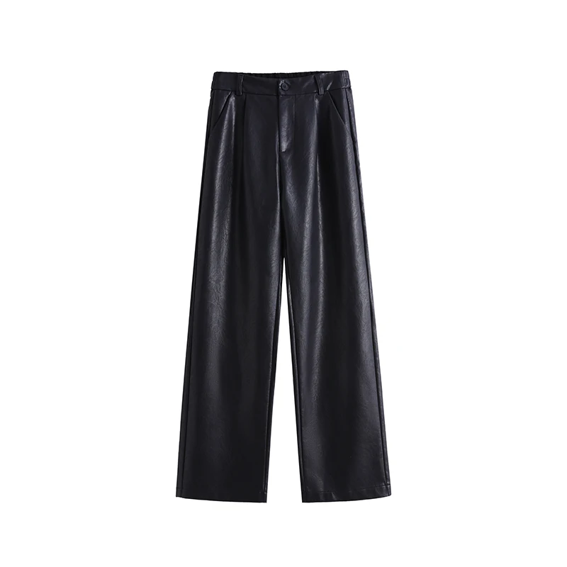 Women's Black Gothic Y2k Leather Pants Harajuku Streetwear Emo Oversize Pants 2000s Aesthetic Vintage Trousers Fashion Clothes