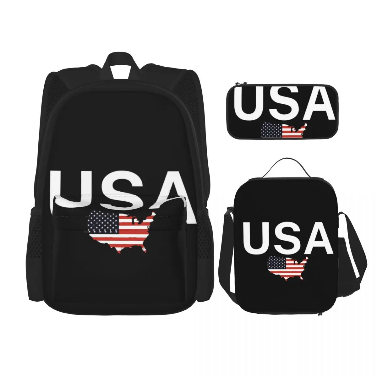 USA Flagge-amerikanische Flagge Rucksäcke Jungen Mädchen Bücher tasche Kinder Schult aschen Cartoon Kinder Rucksack Lunch Bag Stift Tasche dreiteiliges Set