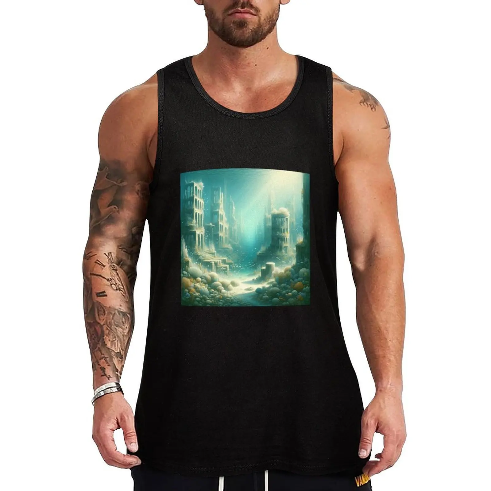 Post Apocalyptical Cityscape Underwater #2 Tank Top summer Men's tops t-shirt for men summer Men's sports t-shirt