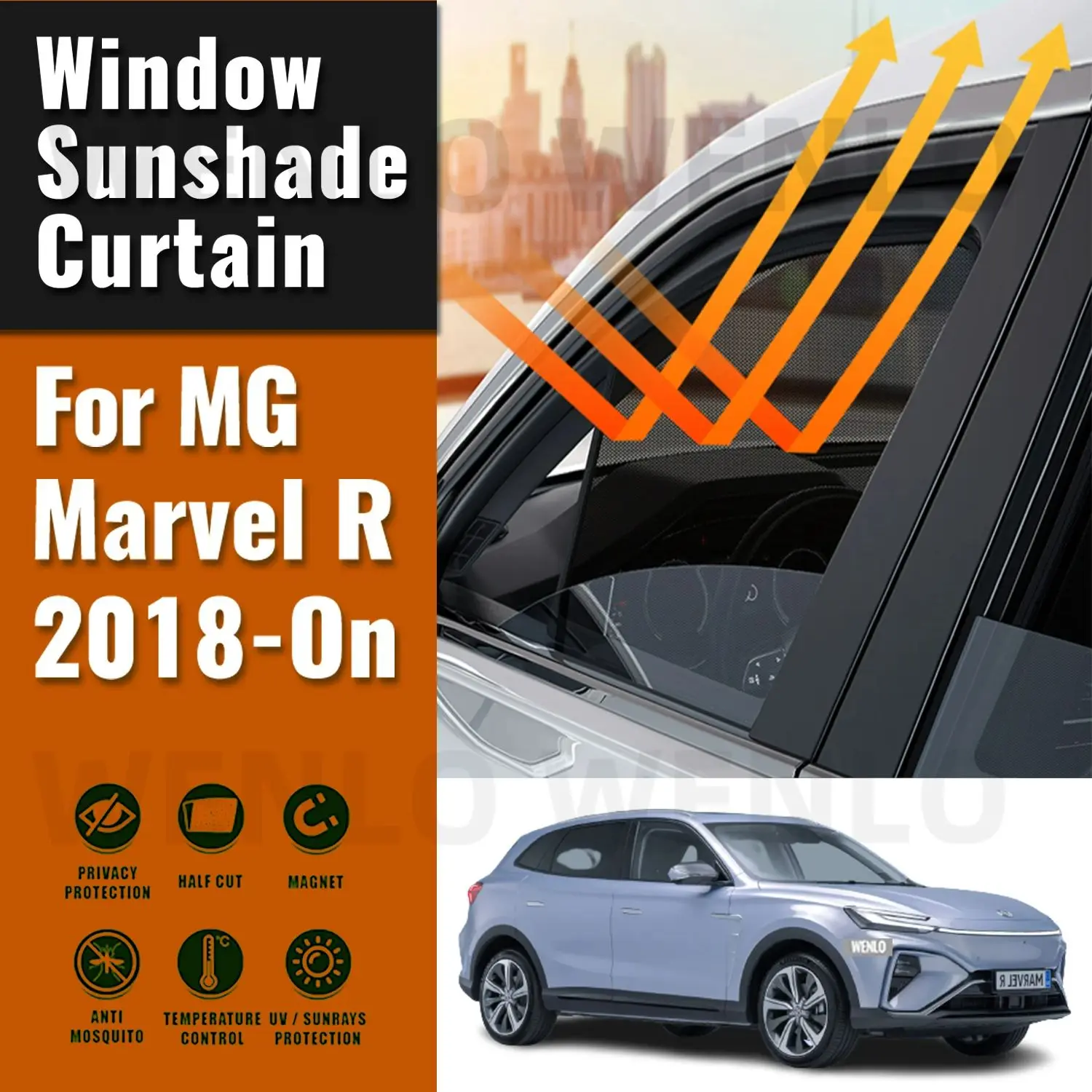 

For MG Marvel R 2018-2023 2024 Front Windshield Frame Curtain Magnetic Car Sunshade Shield Rear Side Window Sun Shade Visor