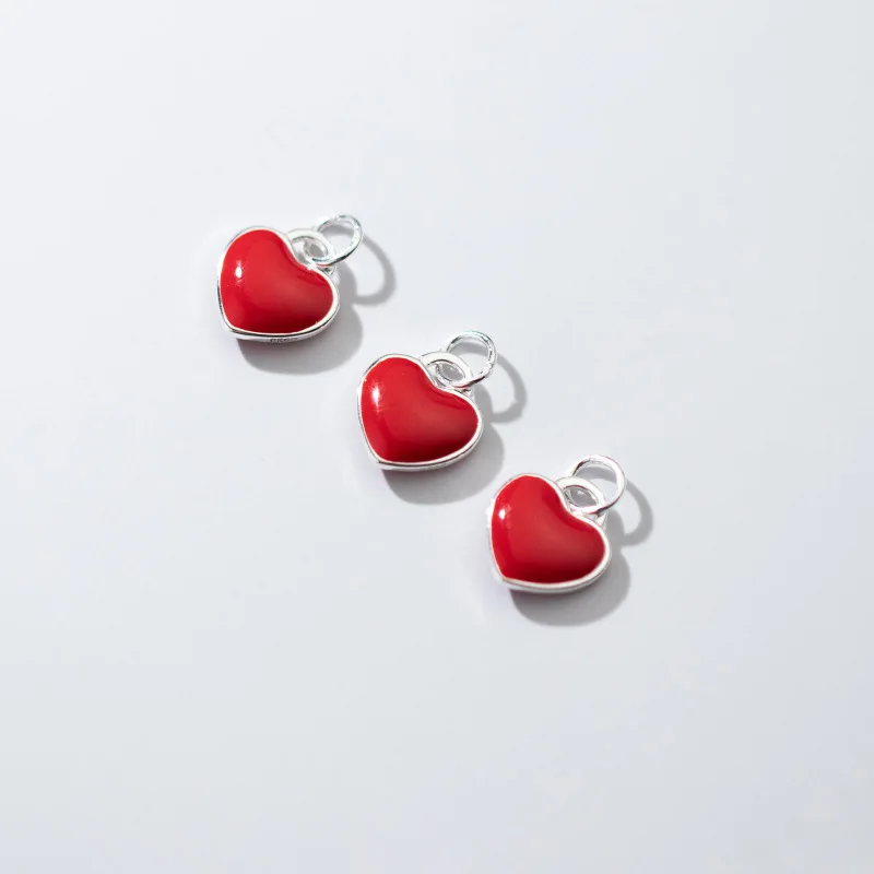 1pc 100% 925 Sterling Silver Drop Glue Craft Heart Charms 10.5x10mm Decoration Dangle Pendants DIY Jewelry Making For Women Gift