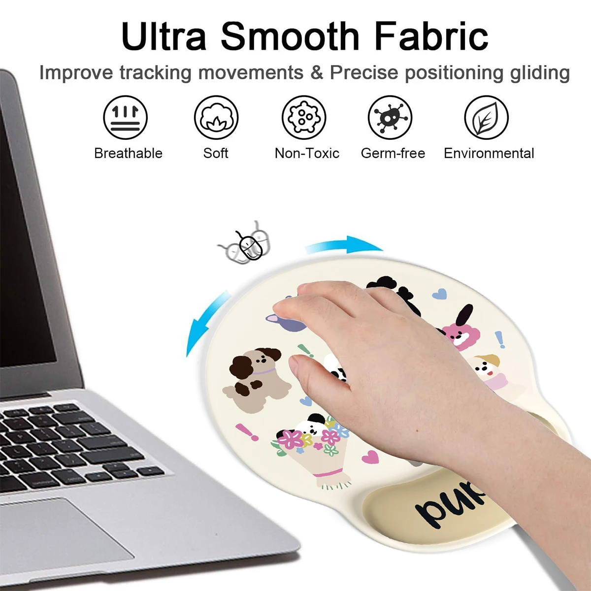 Cute Puppy Ergonomic Mouse Pad With Wrist Support Non-Slip Anime Kawaii 3D Mouse Pads Pain Relief For Work Study Home Office