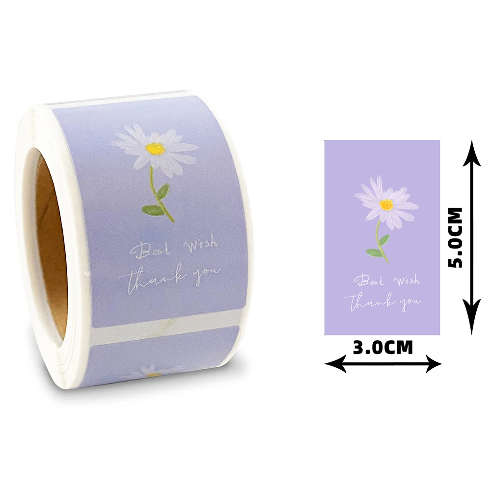 50-200pcs Purple Flower Thank You Sticker Rectangle Thank You Labels for Small Business, Envelopes Card Gift Wraps