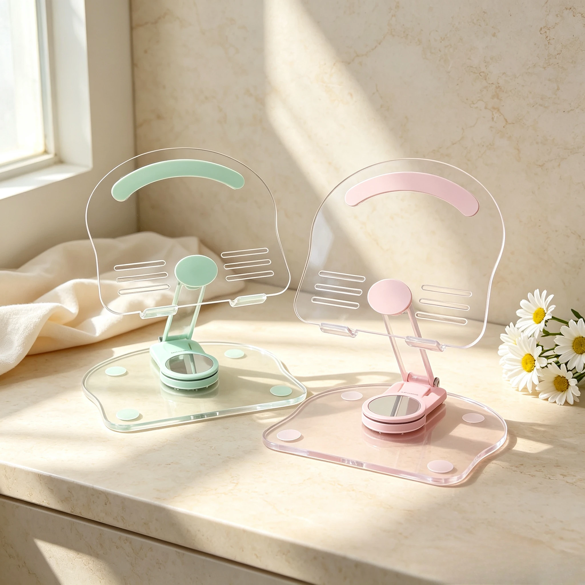 New Transparent Acrylic Tablet Stand Foldable Adjustable Rotating Phone Holder Multi-Angle Desktop Anti-Slip Pad Support