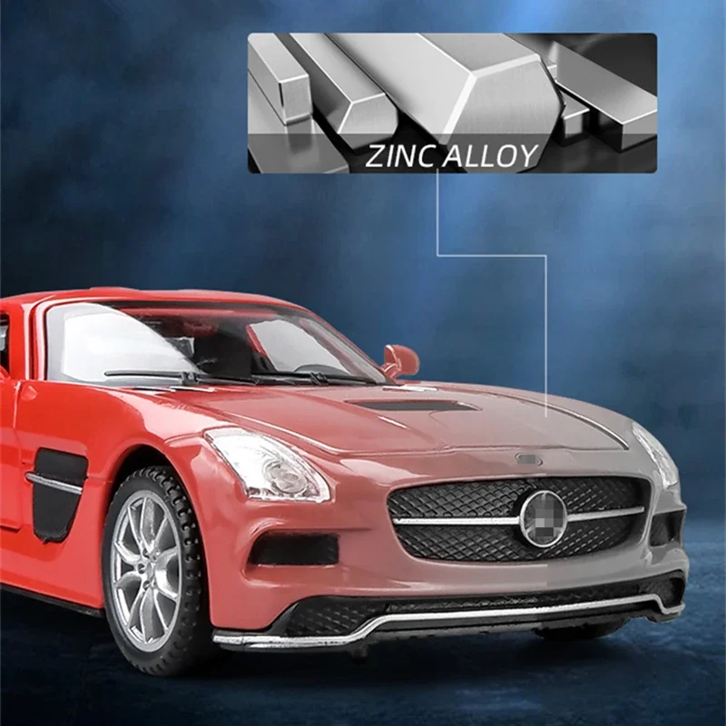 1:32 Benzs SLS AMG-GT Alloy Sports Car Model Diecasts Metal Toy Vehicles Car Model Simulation Sound Light Collection Kids Gift