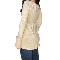 2000s Vintage Long Sleeve Babydoll Knitted Sweater Tops Cottage Milkmaid Pullovers Aesthetic Grunge Y2k Knitwear T-shirts Women - Image 2