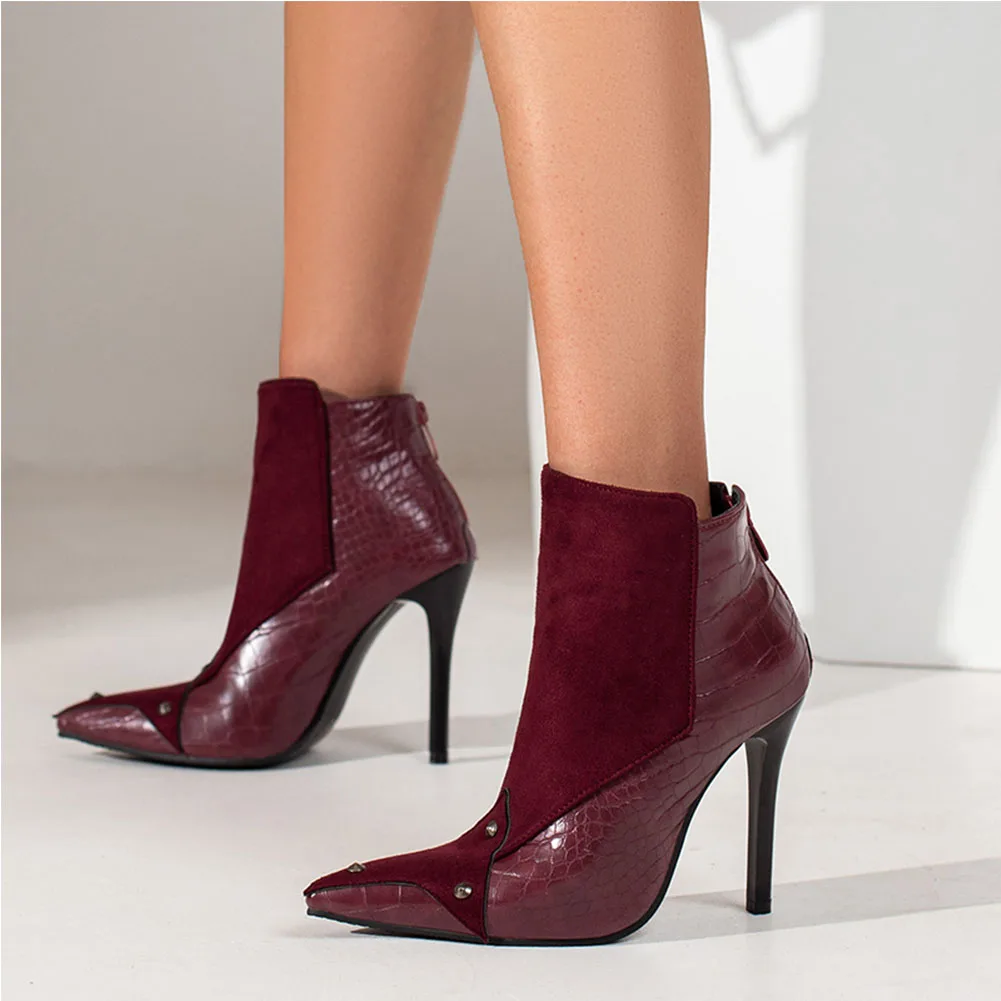

Hot Sale Women Ankle Boots Ladies Thin High Heels pointed-toe Solid Microfiber Shoes Sexy Women Autumn Female Boots Plus Size 48