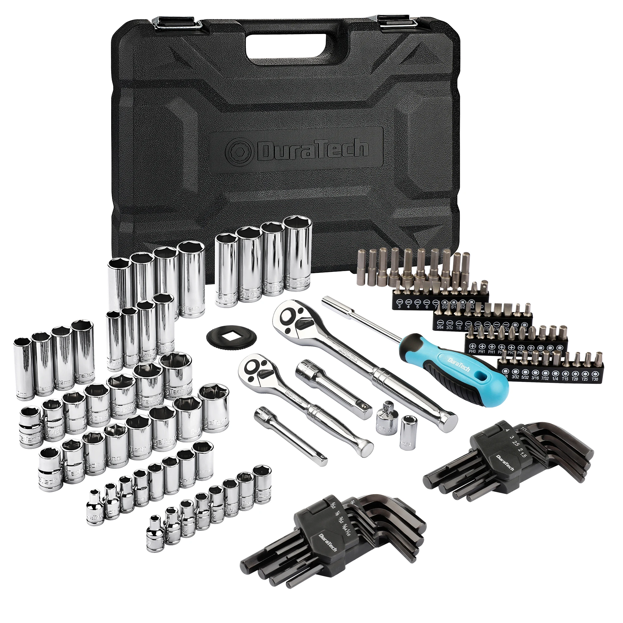 

DURATECH 121PCS Mechanic Tool Kits Include Metric Sockets Set 72-Tooth Drive Ratchet 40-in-1 Magnetic Screwdriver for Car Repair