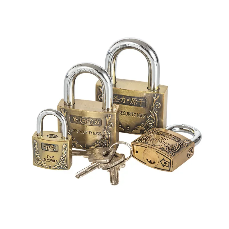 Zinc Alloy Atomic Padlock Retro Waterproof and Rust Proof Copper Lock, Antique Bronze Lock Head Household Accessory with 3 Keys