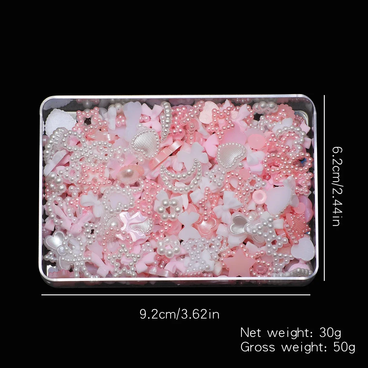 1 Box Nail accessories 3d Nail Charm Resin Love Bow Pentagram Nail Accessories Mixed Pink White resin Hollow Pearl for manicure