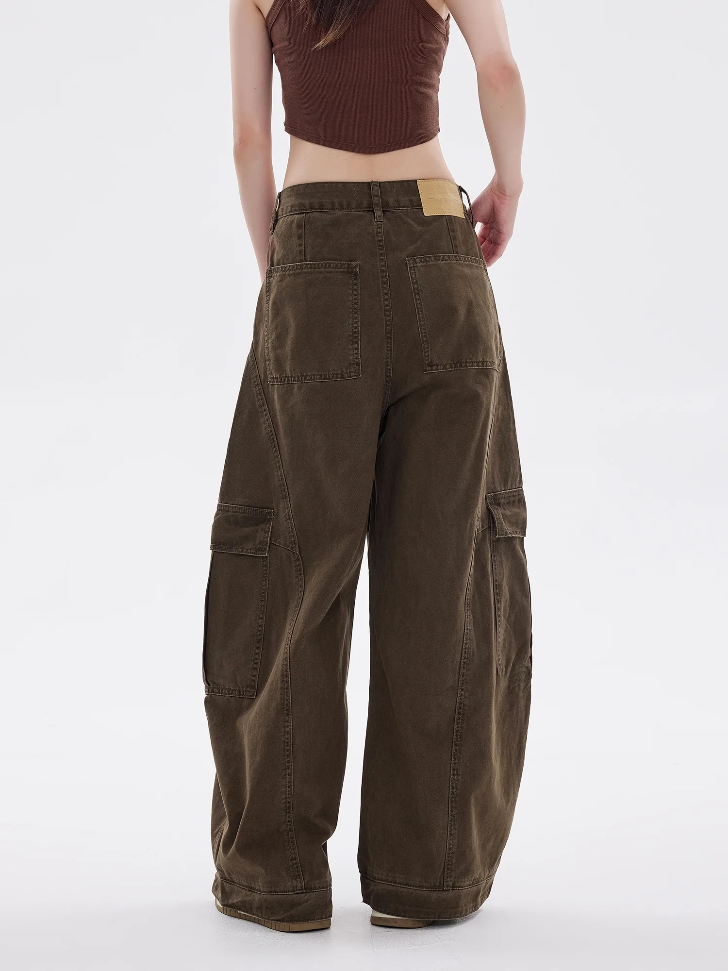 

EDX Ladies Casual Work Pants Wide Leg Thin American Sle Loose Fit Slimming Effect Autumn New Arrival ket Detail Cotton