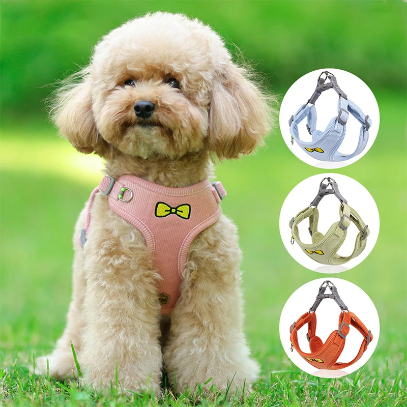 

Pet Vest Harnesses Cute Bow knot Collar With Leads Chest Strap For Dog Adjustable Durable Harnesses Solid Leash Dog Accessories