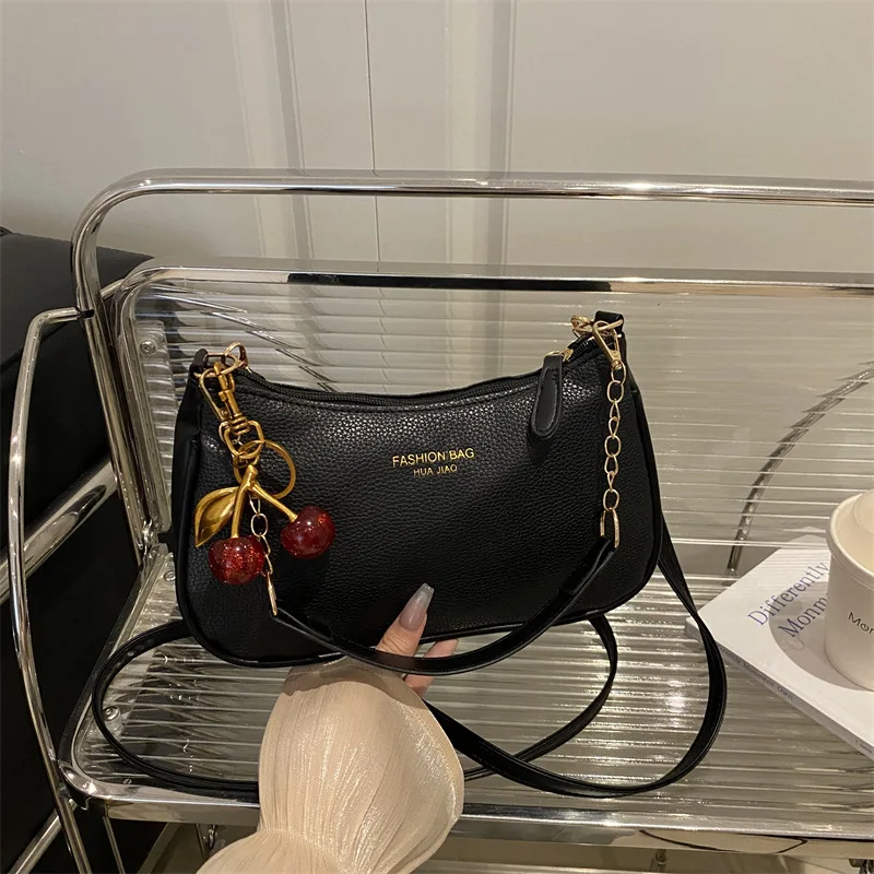 Women's Luxury Designer Handbag Fashion Shoulder Bag PU Leather Crossbody Bags with Cherry Pendant Female Hobos Underarm Bag