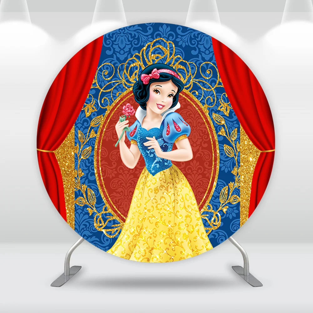خلفية مستديرة بيضاء ثلجية للأميرة ، غطاء قوس حفلات الأقزام السبعة ، خلفية جدارية للفتاة ، لافتة عيد الميلاد الأول ، ستائر حمراء