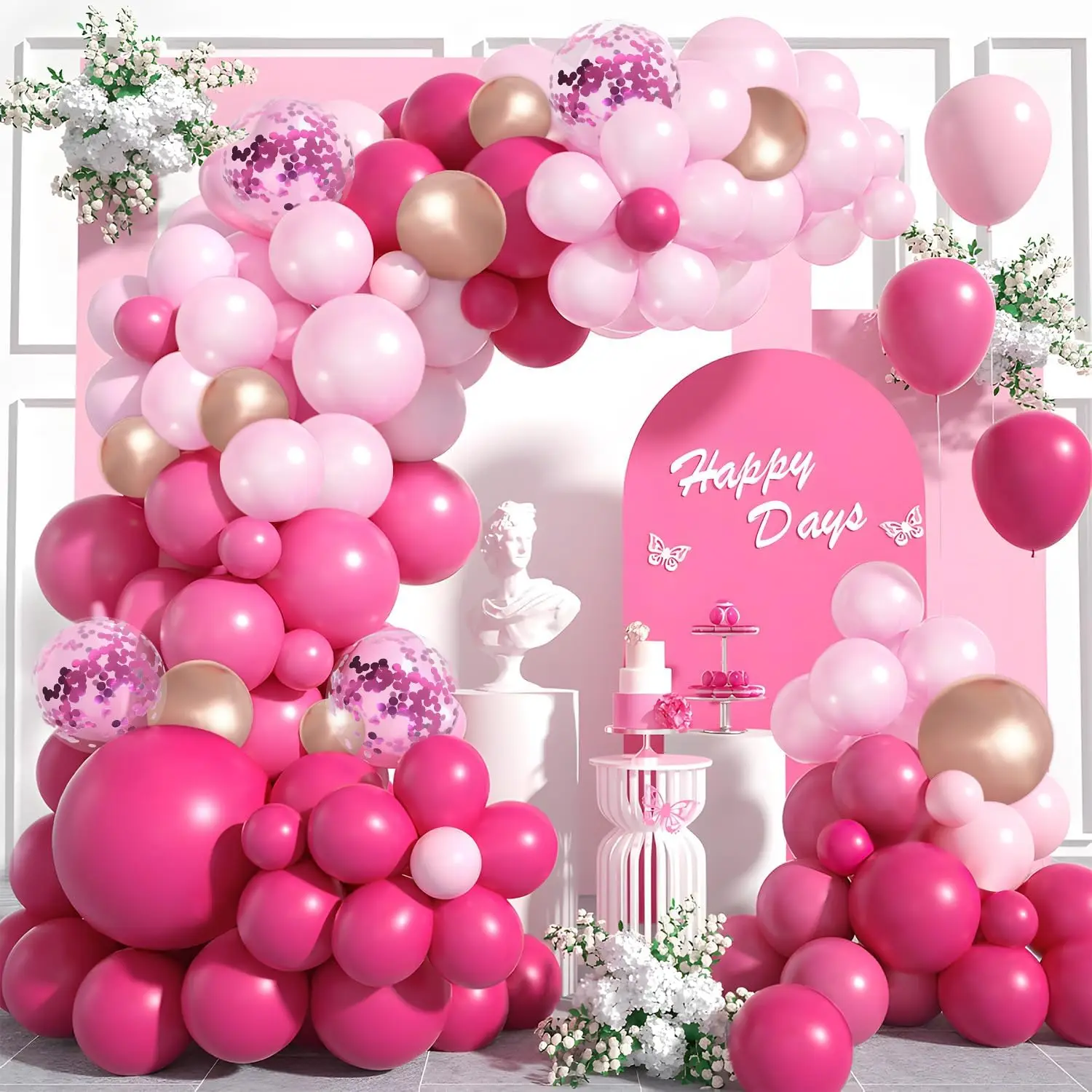 130-teiliges Rosa Ballon-Bogen-Set Girlanden-Deko für Babyparty Geschlechtsoffenbarung Geburtstag Brautparty Prinzessinnen-Party Dekorationen