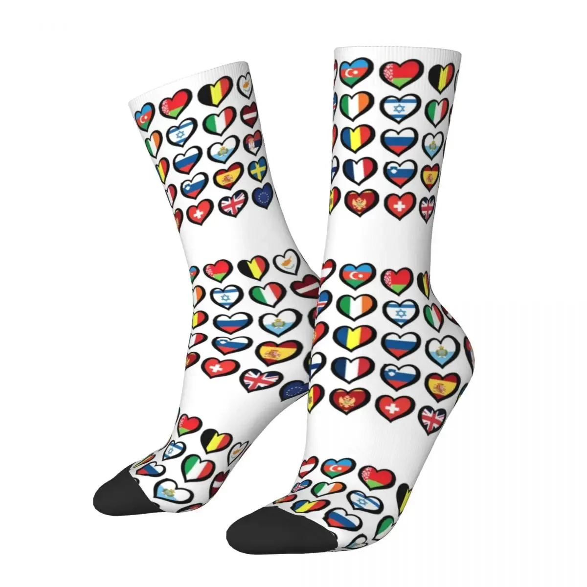 Calcetines de corazón con banderas de festival de Eurovisión para hombre y mujer, medias Súper suaves, calcetines largos para todas las estaciones, regalo de cumpleaños, Harajuku