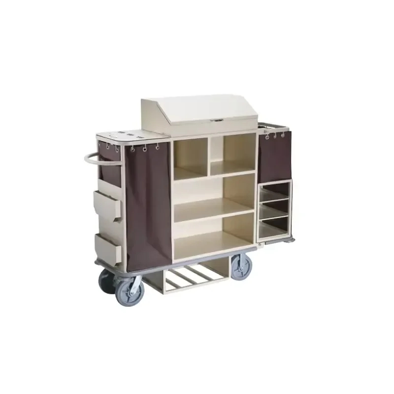 Metal Hotel Laundry Cart with Linen Basket for Room Service Housekeeping Trolley Lobby Receiving Utility Cleaning Equipment