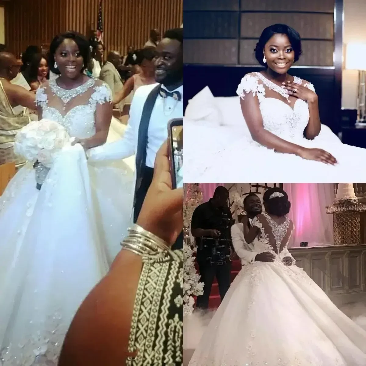 Vestidos de casamento plus size personalizados, mangas curtas africanas, apliques de renda, vestidos de tule feitos sob medida com contas