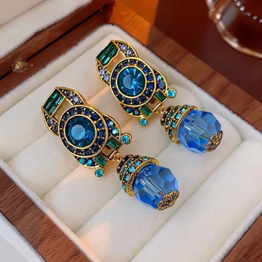 

Vintage High Quality Women's Earrings Bohemian Style Jewelry Colored Glass Jewelry Luxury Earhole Free Women's Clip Earring