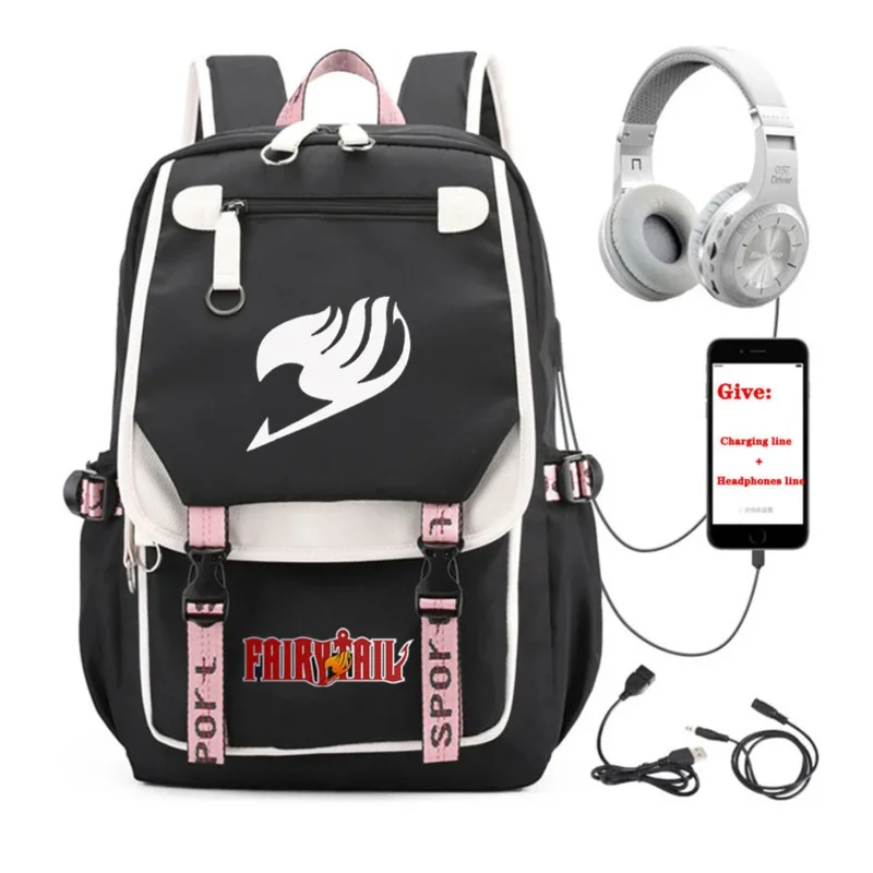 Anime Fairy Tail Rucksack Unisex Reise rucksack Schüler Schule Bücher tasche USB Aufladen Teenager Laptop Packs ack