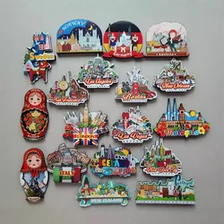3D Wooden Refrigerator Magnet Travel Souvenir United States Austria Germany Norway Italy United Kingdom Magnetic Fridge Sticker