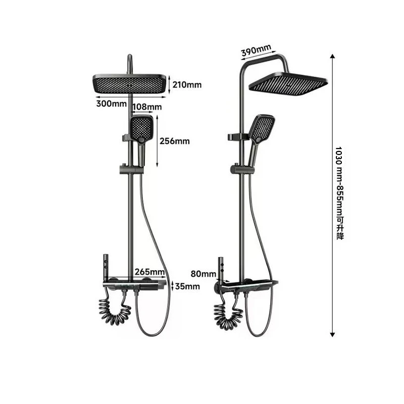 Grey shower Set Four-Function Smart Digital Display  Shower System Rainfall Pressurized Wall-mounted Piano Key Shower Faucet Set