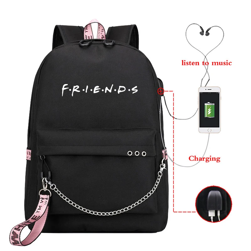 

New USB Charging Laptop Backpack Bag Women for Teenage Students Girls School Backpacks Friend Printing Female Travel Bagpack Bag