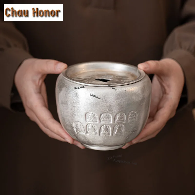ZAEYORIA Handmade Gilded Silver Buddha Ceramic Jianshui Washing Cup Bowl Tea Residue Barrel Household Chaxi Drinkware Decoration