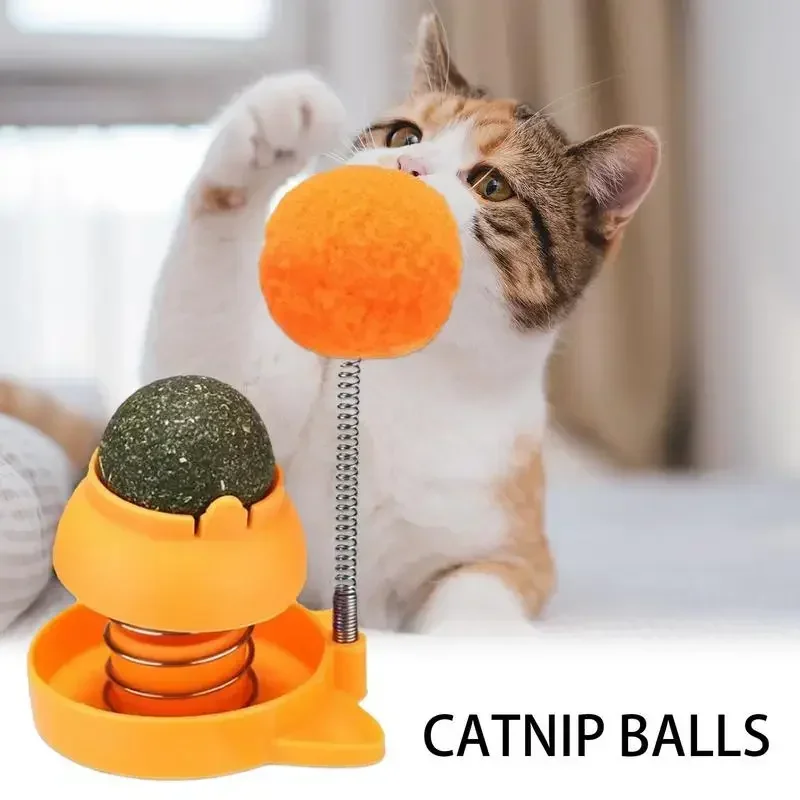 Catnip Stickers Rotatable Cat Licking Balls Edible And Healthy With Spring Ball Catnip Bubbles Lickables For Cats Catnip Ball To