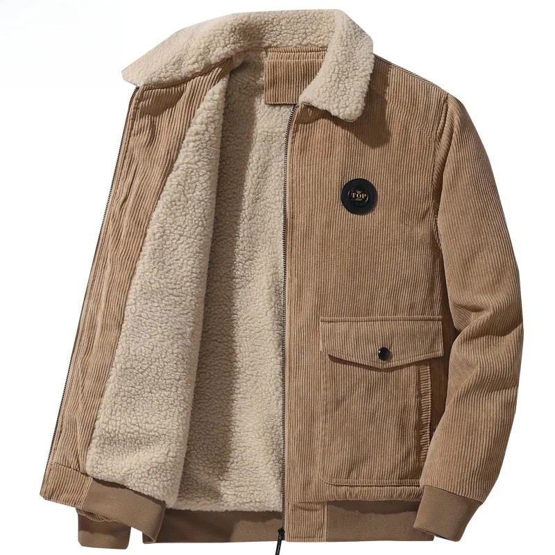 

Thiened Fce Lamb Velvet Jaet Men's New 2025 Corduroy Cotton Coat Winter Men's Faion Urban Sle Long Sve Zipper C...