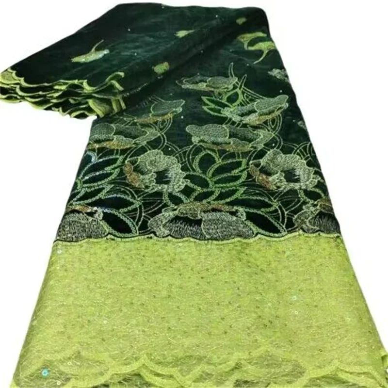 Yellow African Velvet Lace Fabric 2023 Green High Quality With Sequins Embroidery French Nigerian Lace Fabric For Wedding