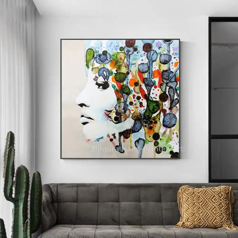 

Mintura,Handpainted Flower Thought Girl Floral Modern Oil Painting On Canvas,Wall Art,Picture For Bedroom Living Room Home Decor