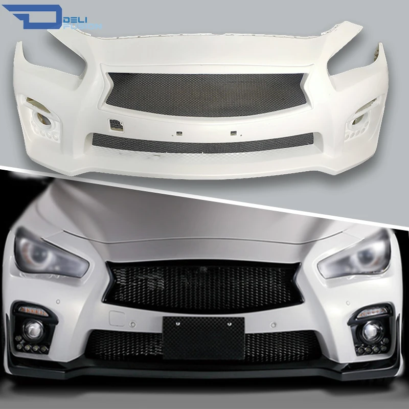 Parachoques Delantero Estilo R-Concept para Infiniti Q50 V37 Skyline 400R BTZ 2014, con Luces LED, FRP Sin Pintar, Accesorios Exteriores para Automóvil