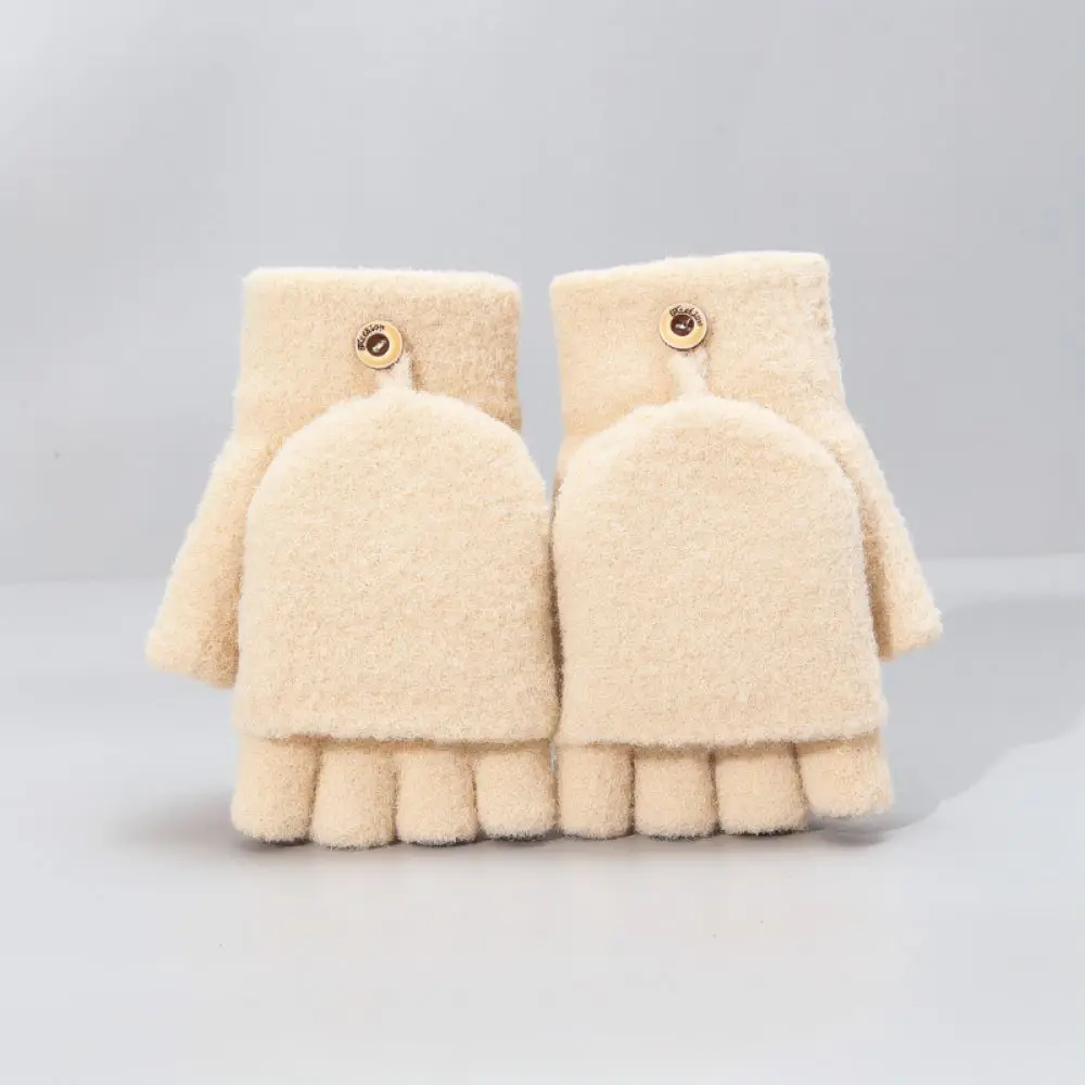 Unisex Winter Convertible Gloves Faux Mink Velvet Half Finger Mittens For Typing Study Cycling Thermal Hand Warmers Solid Color