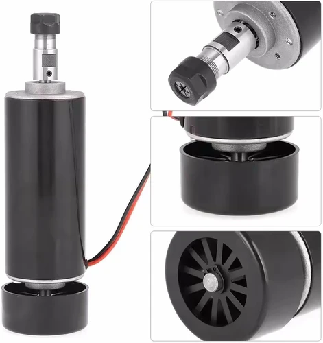 Imagen 2 del producto Motor de husillo CNC de 300W y 500W, husillo de refrigeración por aire, Motor de fresado de DC12-48V de 52MM para máquina de grabado enrutador CNC