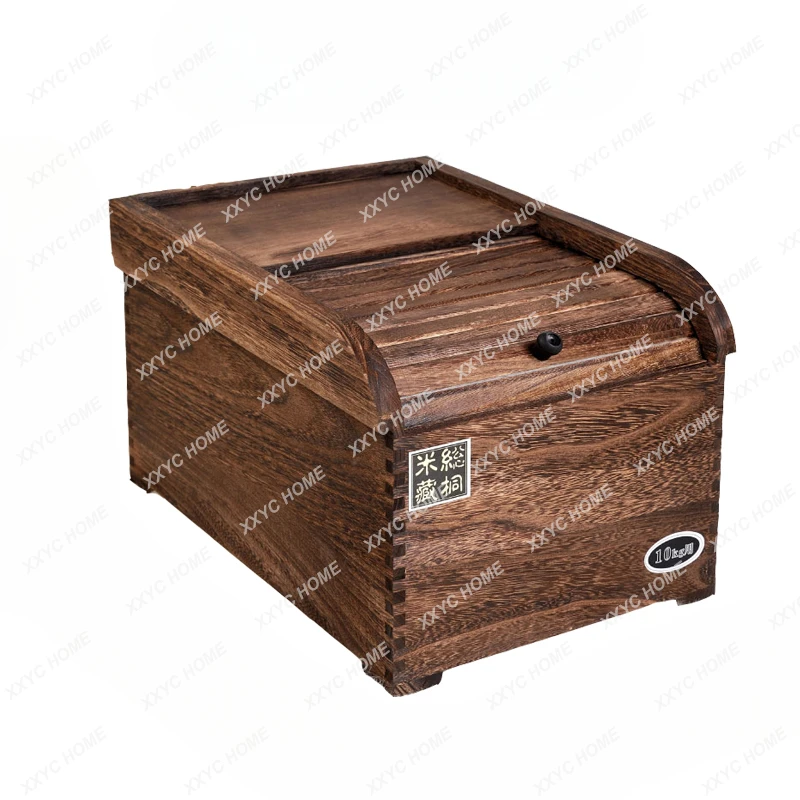 Solid wood rice storage box, insect-proof and moisture-proof rice bucket box, rice tank surface box, household small.