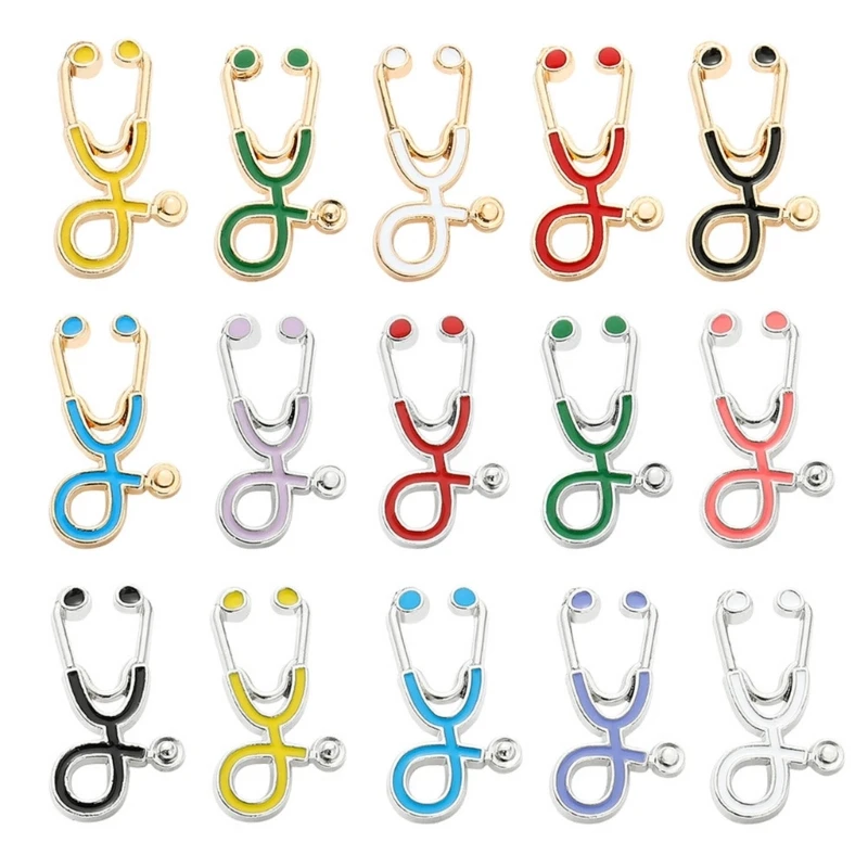 15pcs/set Doctors Nurses Mini Stethoscope Brooches Pins Jackets Coat Lapel Pin Bag Button Collar Badges Gifts Medical Jewelry