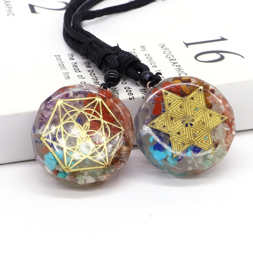 Geometric Pattern Necklace for Men and Women 7 Chakras Orgonite Pendant Natural Stone Chain Healing Energy Meditation Jewelry