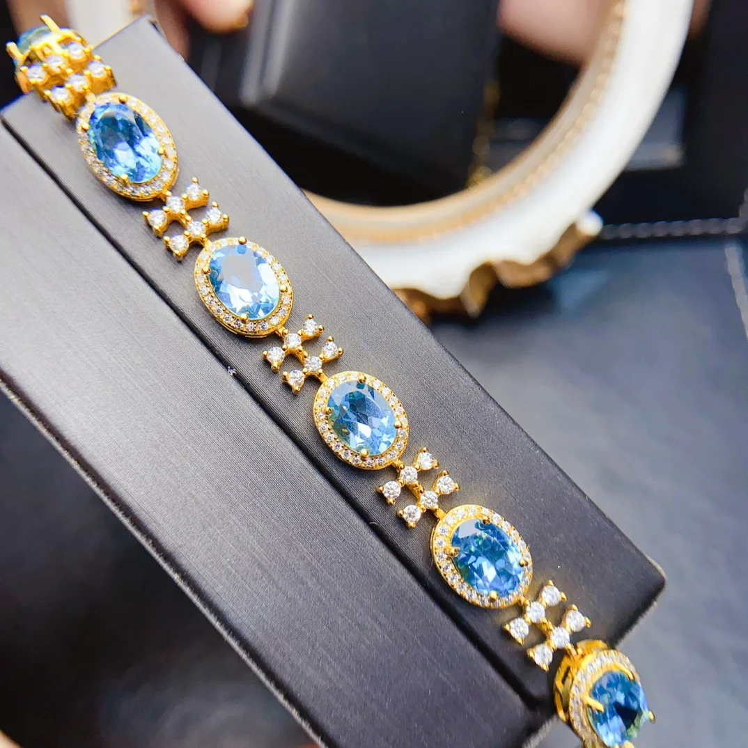 

S925 Silver Topaz Bracelet, 6x8mm Elegant Gemstone with Certificate, Luxury Jewelry for Galas & Executive Gifting