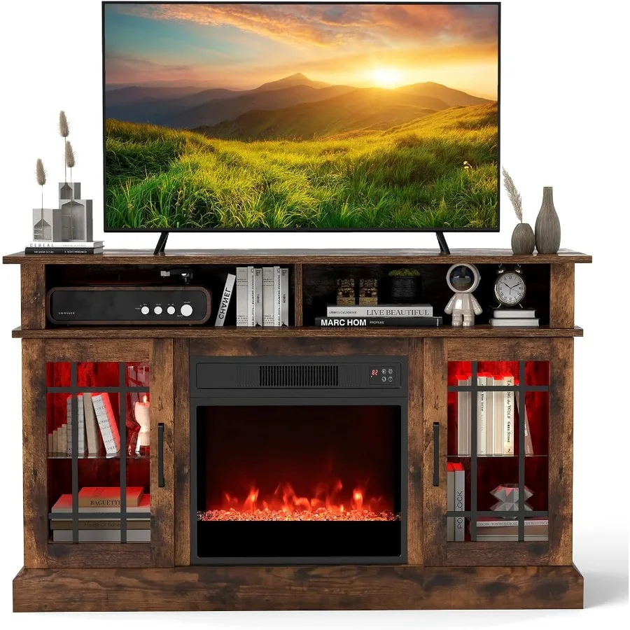 

Электрическая подставка для телевизора с камином для телевизоров до 40 дюймов с вставкой обогревателя мощностью 1400 Вт. Светодиодное окружающее освещение с пультом дистанционного управления 9 цветов пламени