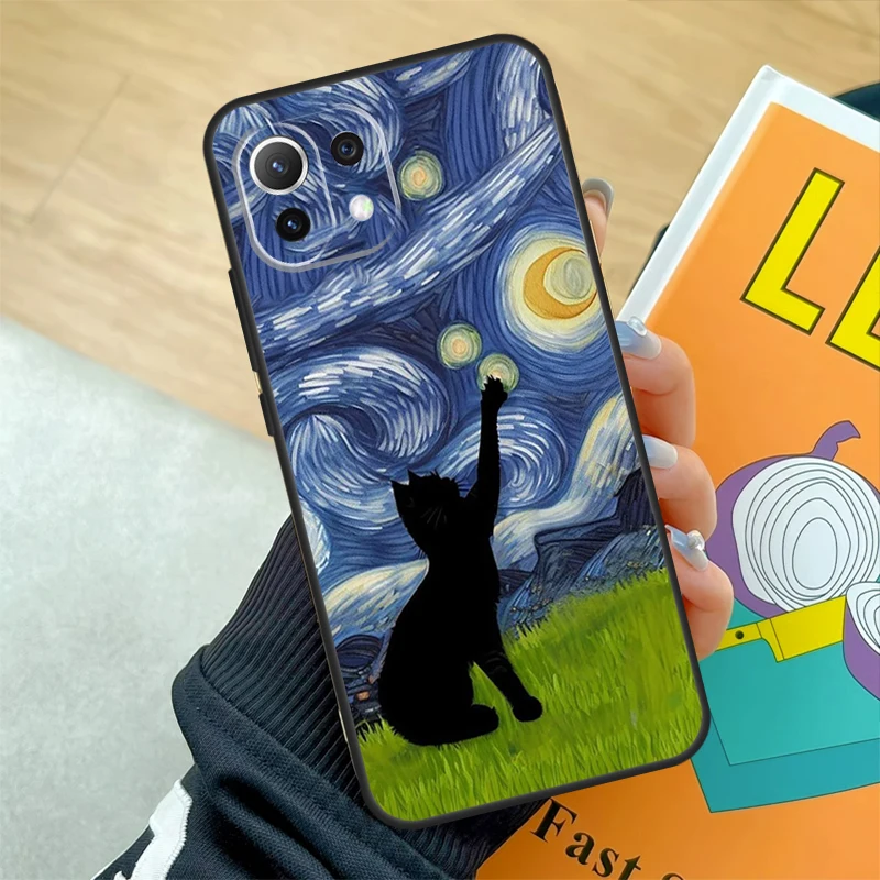 Cat Van Gogh 'S The Starry Night Case Voor Poco F 5X5X3 Pro M5 C40 F4 X4 Gt F3 Xiaomi 13 Ultra 12 Lite 11T 12T Pro 12x Hoes