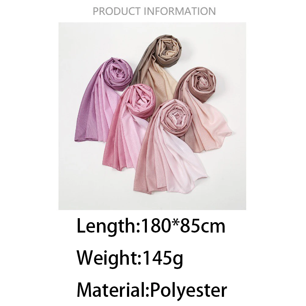 Rimaire Polyester Moslim Hijaabs Voor Vrouw Islamitische Jersey Gradiënt Kleur Sjaals 180*85Cm Hoofddoek Lenig En Helder